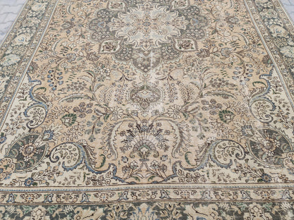 Hand Knotted Oushak Turkish Rug: 8x11 Vintage Wool Area Rug