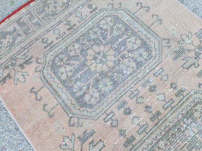 3x10 Turkish Runner Rug, Soft Red Geometric Design, Kitchen Boho Decor