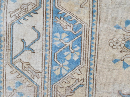5x8 Neutral Soft Blue Rug, Turkish Hand Made Beige Carpet, Dining Room Boho Decor