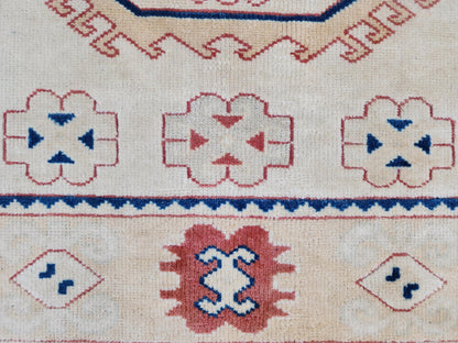 4x6 Hand Made Anatolian Rug,  Pink, Blue, Red Distressed Area Carpet, Farmhouse Decor