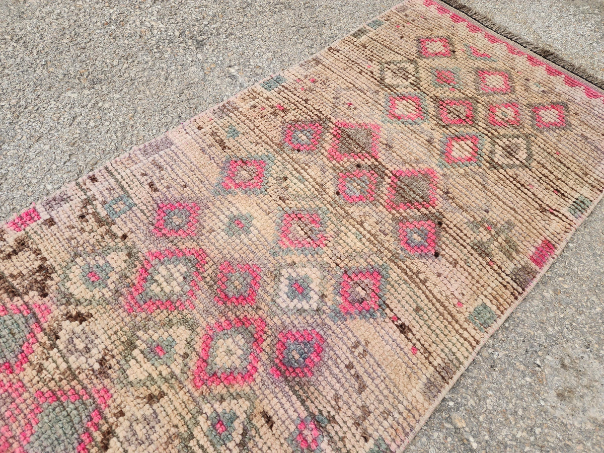 2x13 Geometric Herki Runner Rug, Oriental Hand Made, Stair Wool Soft Runner