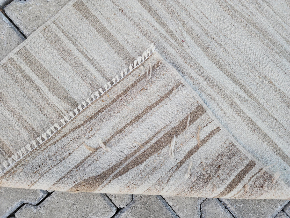 2x11 Neutral Runner Rug, Handwoven Turkish Kilim, Rustic Boho Decor