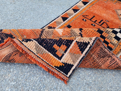 Herki Runner Rug 2x13, Hand Knotted Wool, Oriental Rustic Decor, Eco Friendly, Stair Runner