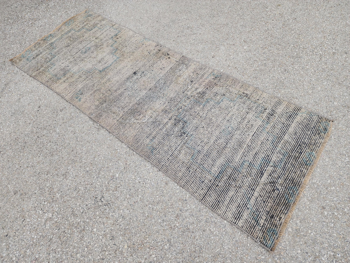 Gray Turkish Wool Runner Rug 2x6: Rustic Oriental Decor