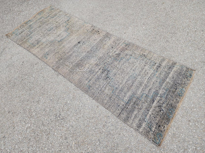 Gray Turkish Wool Runner Rug 2x6: Rustic Oriental Decor