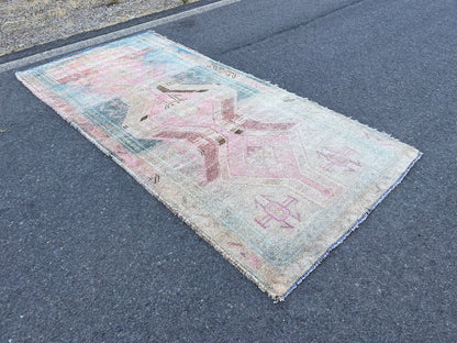 Vintage Turkish Wool Area Rug 4x9: Oriental Entryway Rug
