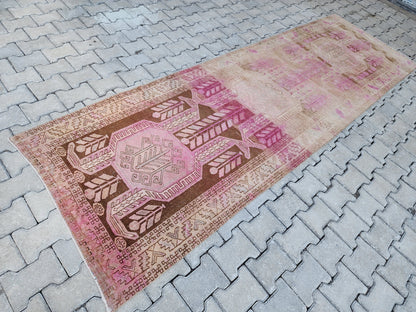 3x11 Pink Wool Runner Rug, Hand-Knotted Hallway & Entryway Rug, Neutral Boho Decor