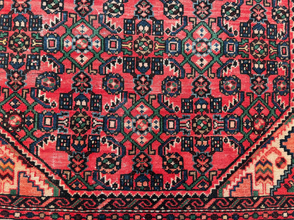4x7 Vintage Turkish Rug: Red Oushak Handmade Small Rug