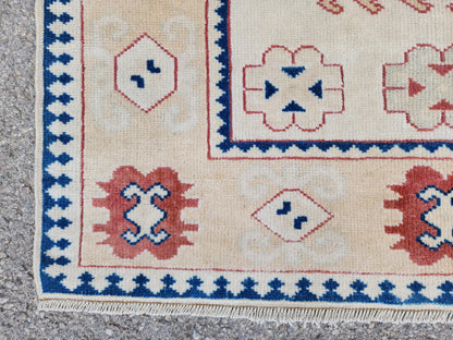 4x6 Hand Made Anatolian Rug,  Pink, Blue, Red Distressed Area Carpet, Farmhouse Decor