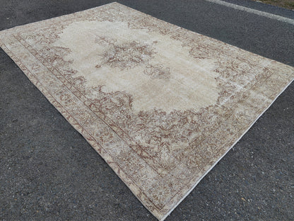 Medallion Area Rug 6x10, Bohemian Rustic Decor, Turkish Hand Knotted Carpet, Beige and Brown