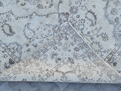 6x9 Oushak Wool Rug: Blue Turkish Vintage Area Rug