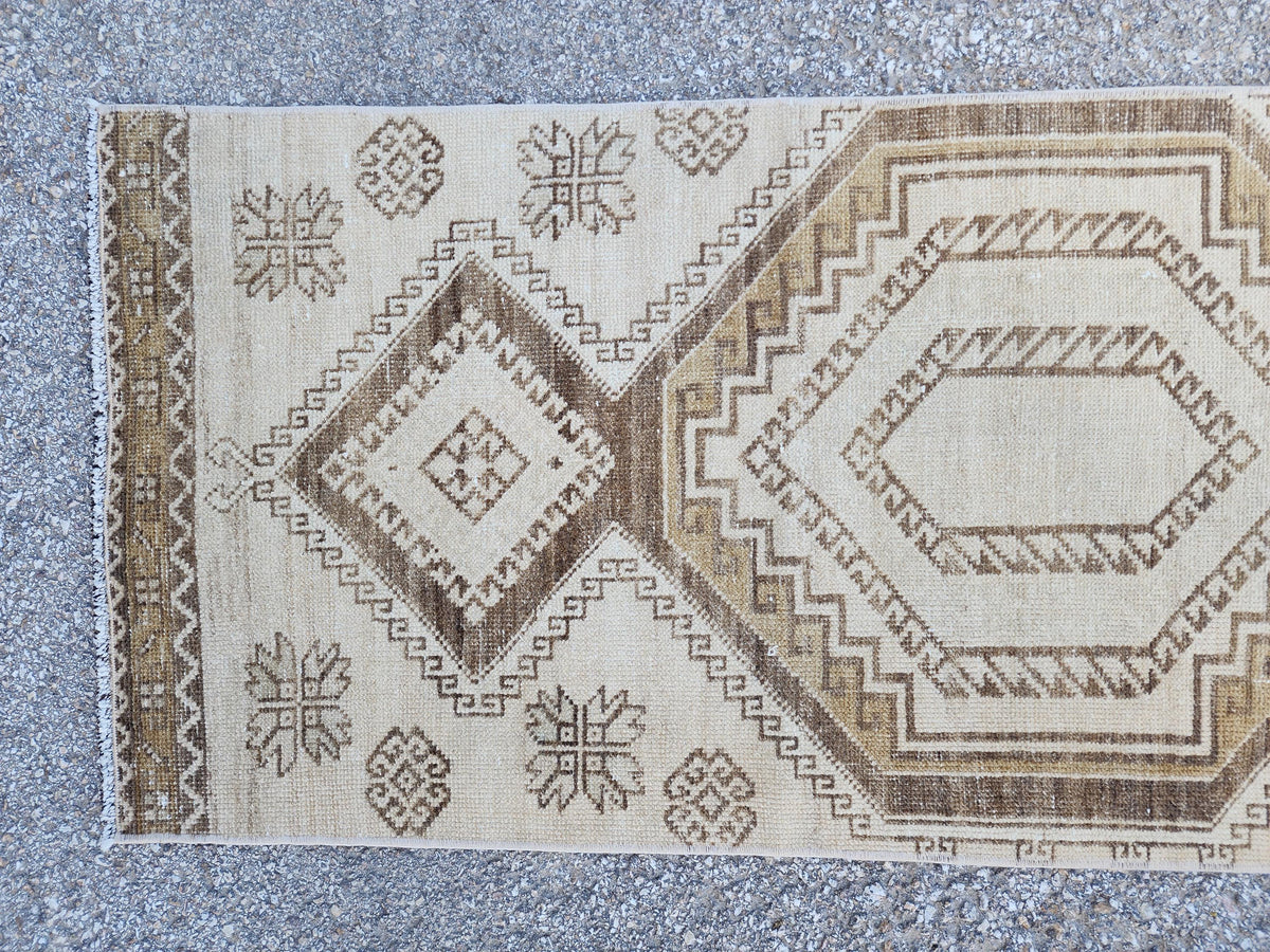 Neutral Turkish Runner Rug 2x9: Vintage Hallway Rug