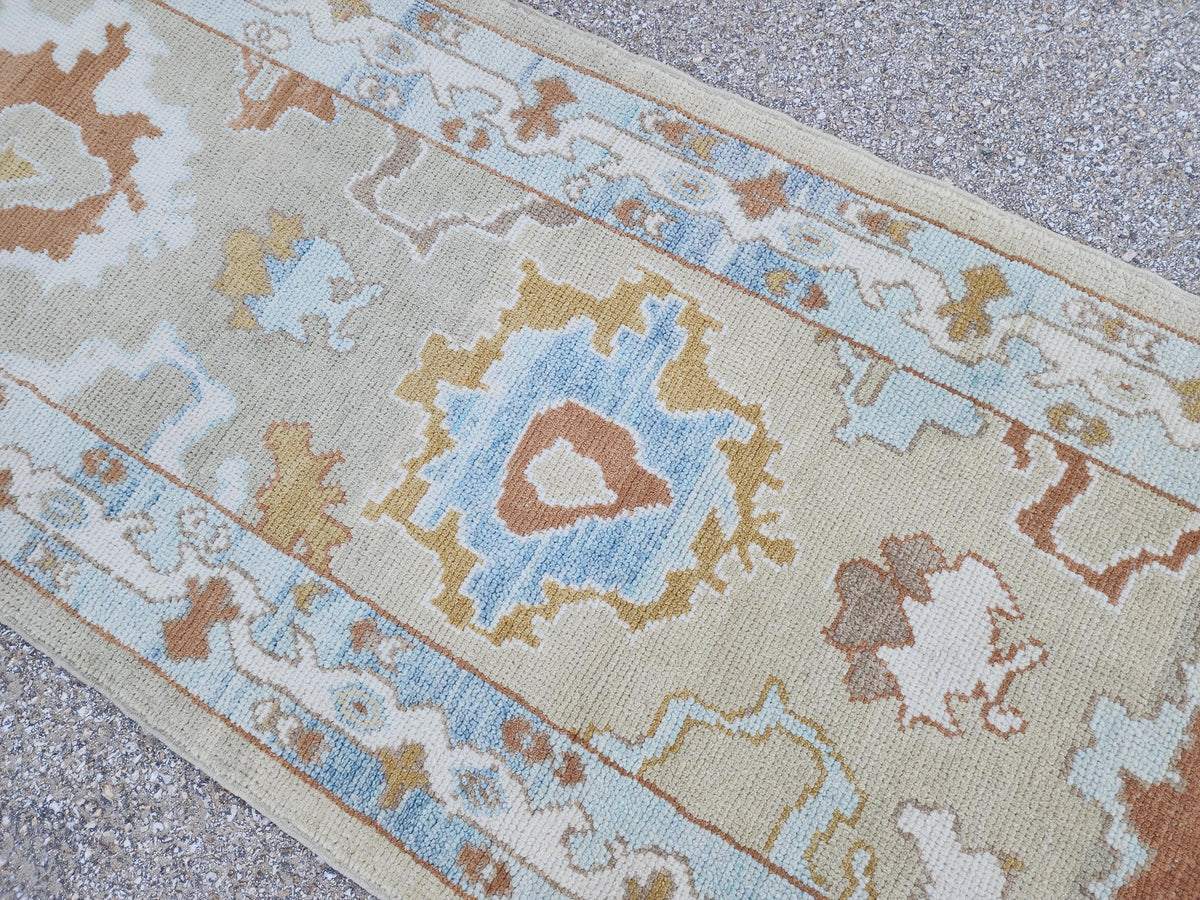 Handwoven Wool Oushak Runner Rug: 3x13 Turkish Entry Rug, Hallway Rustic Decor