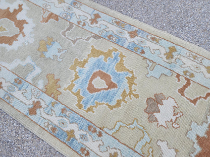 Handwoven Wool Oushak Runner Rug: 3x13 Turkish Entry Rug, Hallway Rustic Decor