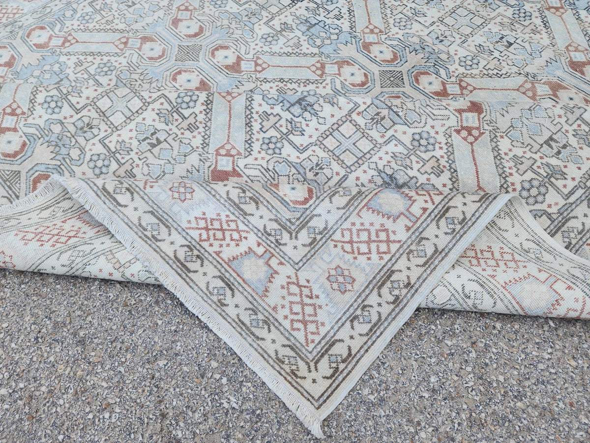 6x9 Neutral Turkish Rug: Geometric Wool & Cotton, Rustic Dining Room Decor