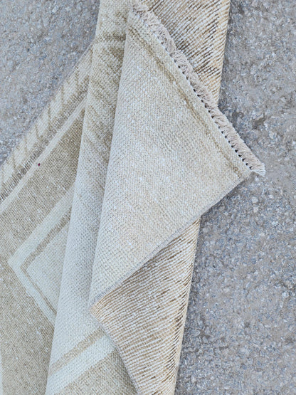 3x12 Turkish Wool Runner Rug: Hand Knotted, Beige and Brown