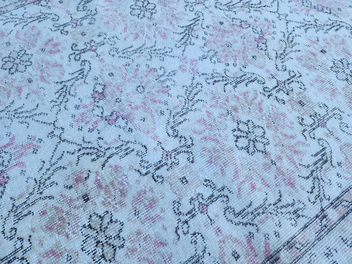 Neutral Wool Rug 4x7: Turkish Oushak Hand Knotted, Floral Design
