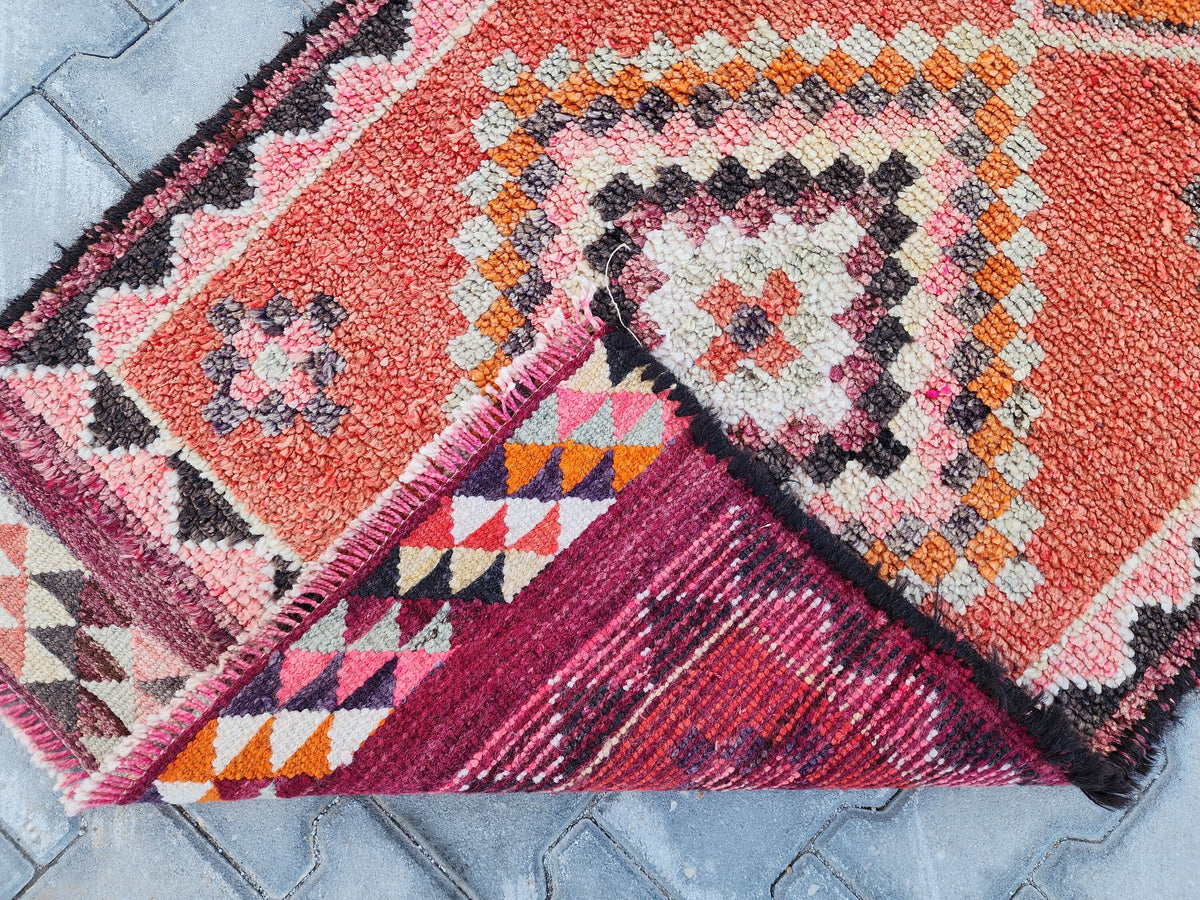 Vintage Herki Wool Runner Rug: 2.8x9 Orange Bohemian Rug