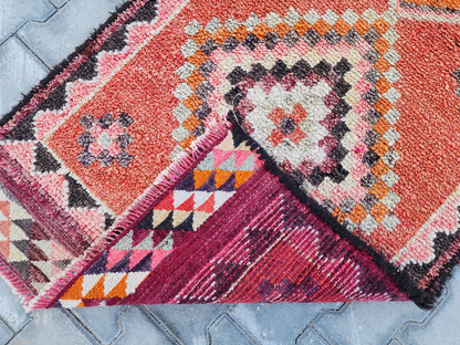 Vintage Herki Wool Runner Rug: 2.8x9 Orange Bohemian Rug