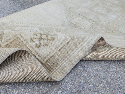 Hand Made Runner Rug 2.6 x 8.8 ft , Oriental Boho Decor, Turkish Rustic Wool Carpet