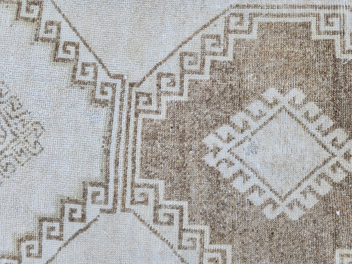 2x12 Neutral Rug, Hand Knotted Wool Turkish Runner, Farmhouse Stair Decor