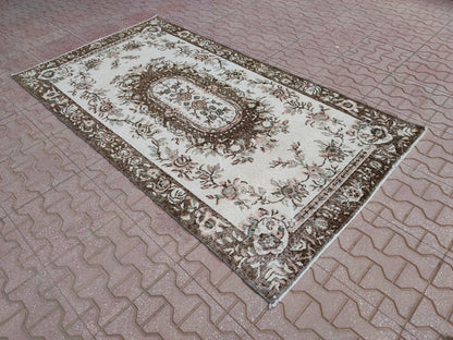 Vintage Oushak Rug 3x6: Handwoven Wool & Cotton Turkish Rug