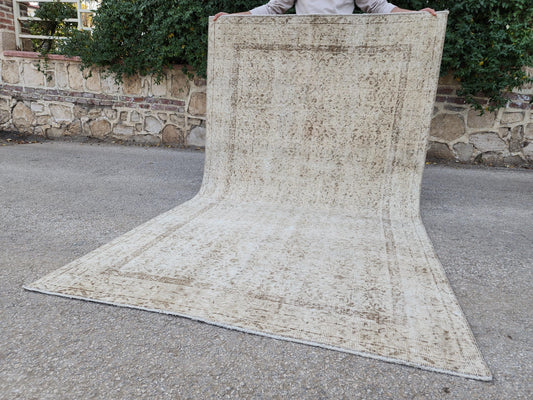 Neutral Rug 4x8, Turkish Hand Made, Vintage Wool & Cotton Area Rug, Small Room Decor