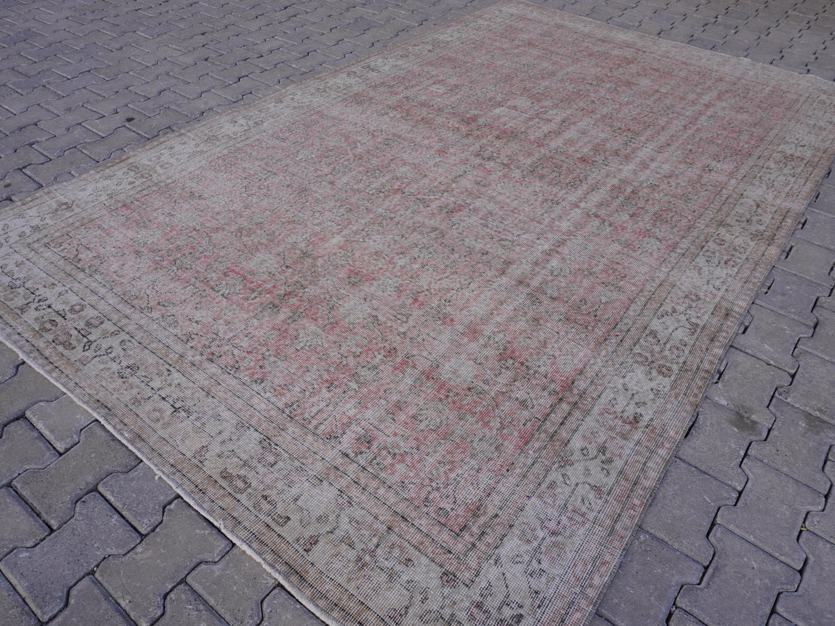 6x10 Turkish Rug, Faded Red Wool, Oriental Home Living Room Decor