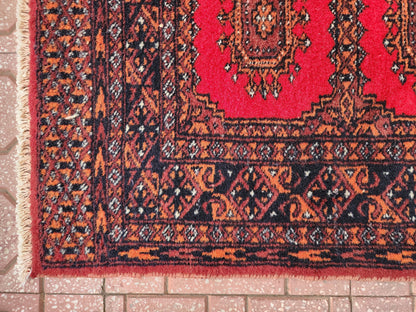 Hand Knotted Wool Turkish Rug 3x5: Red Bohemian Oushak Rug