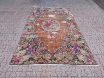 Handwoven Oushak Loom Rug 4x7: Turkish Bohemian Decor