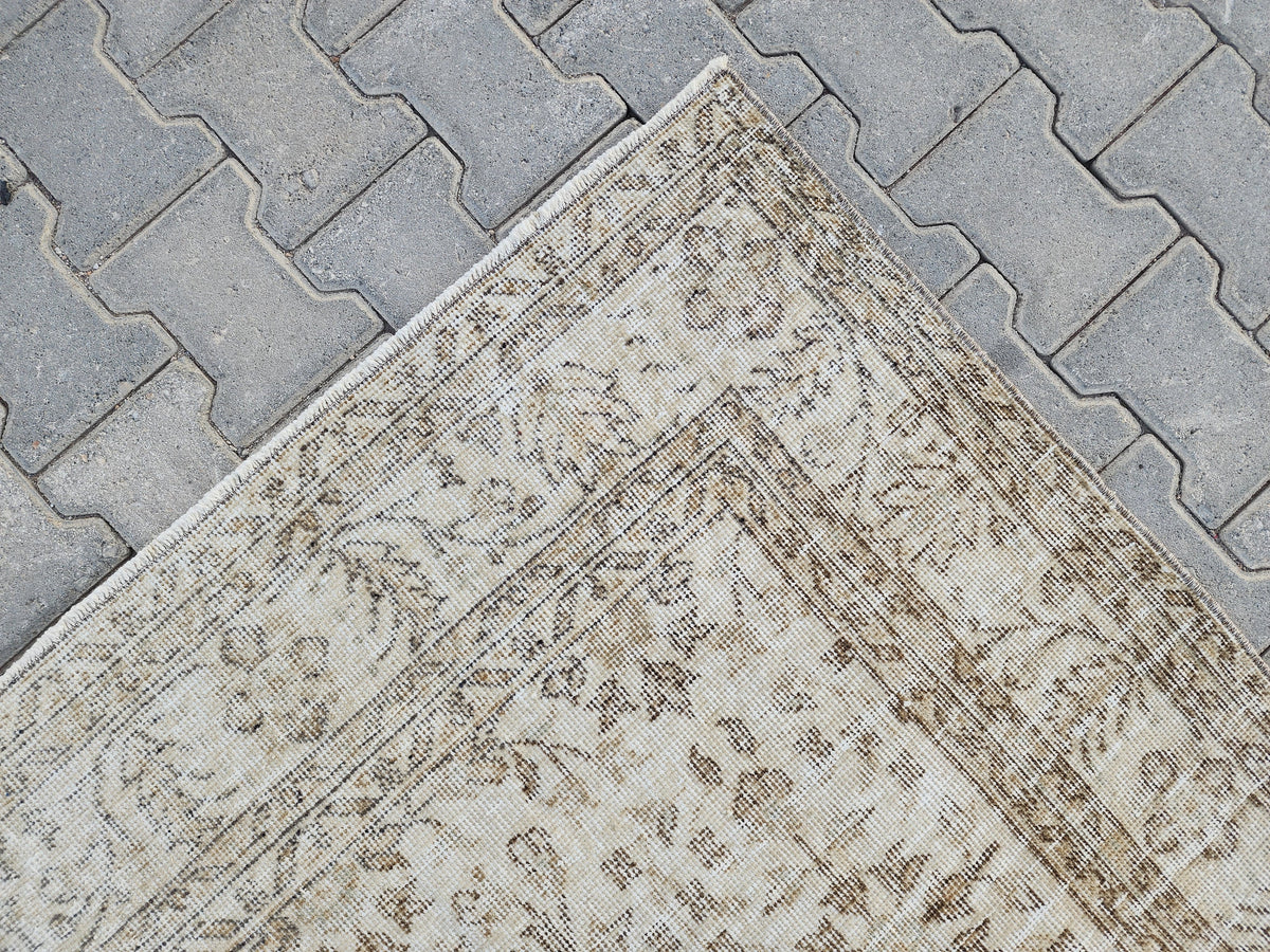Wool Turkish Rug 6x10: Beige Isparta Rug, Muted Design