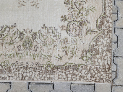 4x7 Vintage Turkish Oushak Rug: Handwoven Wool & Cotton