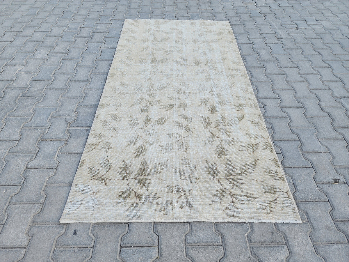 Handwoven Turkish Oushak Rug 3x7: Wool & Cotton Blend