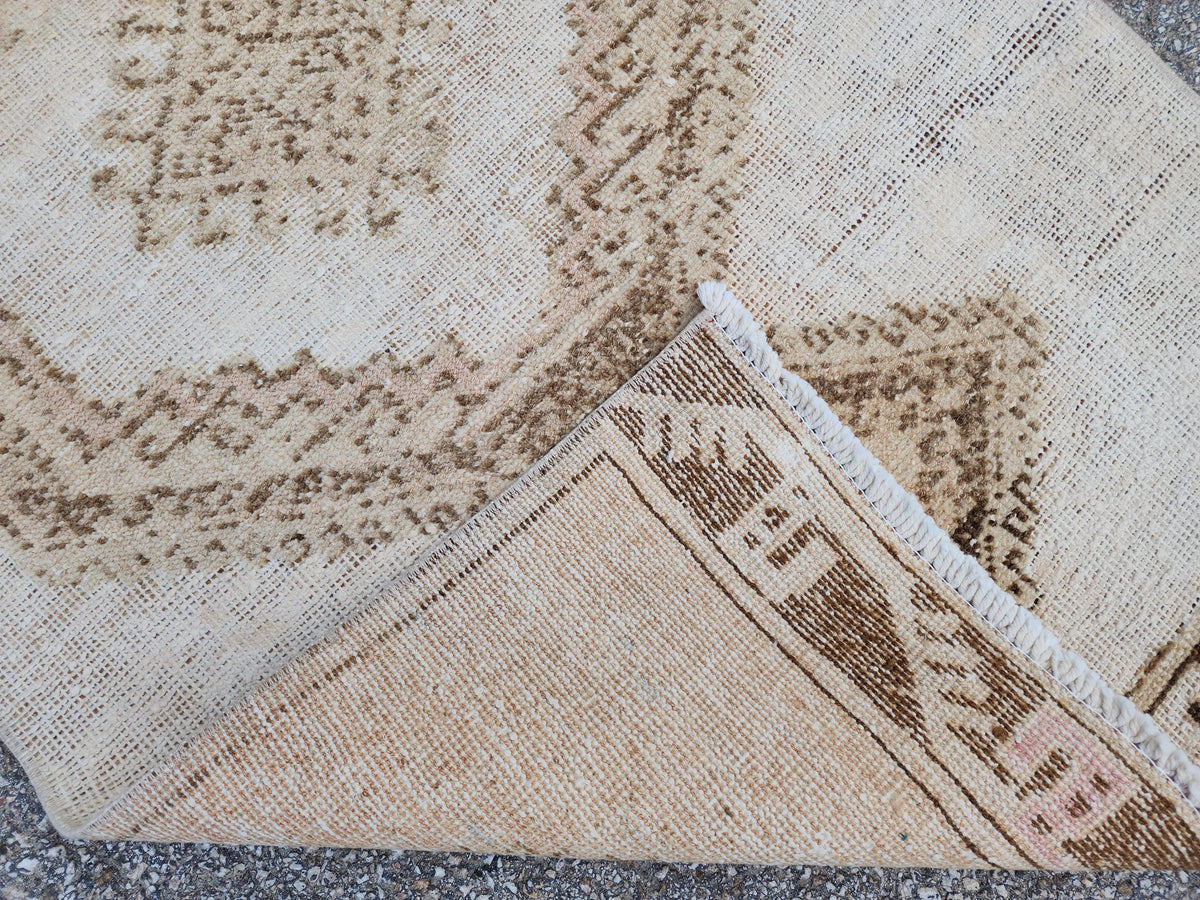 Neutral Runner Rug 3x13, Hand Knotted Rustic Boho Decor, White and Brown