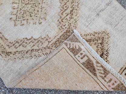 Neutral Runner Rug 3x13, Hand Knotted Rustic Boho Decor, White and Brown