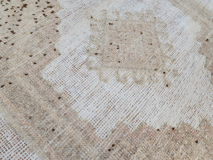 Neutral Runner Rug 3x13, Hand Knotted Rustic Boho Decor, White and Brown