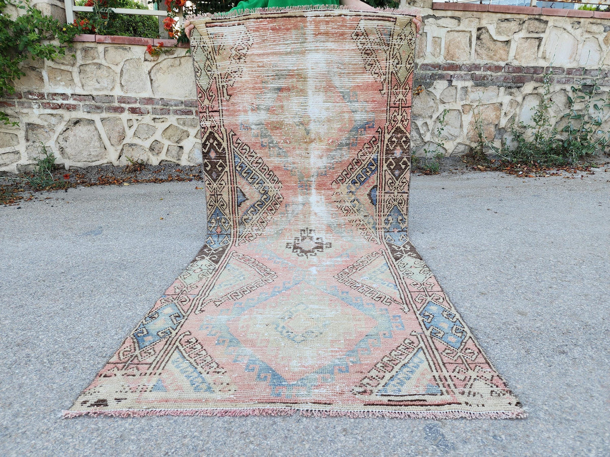 Anatolian Rug 3x7, Turkish Hand Knotted Rustic Decor, Oriental Boho Decor