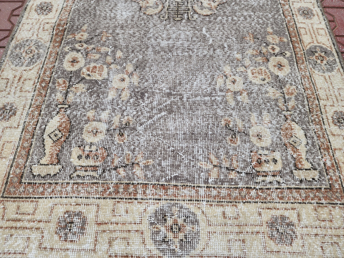 Vintage Turkish Oushak Rug 3x6: Handwoven Wool & Cotton