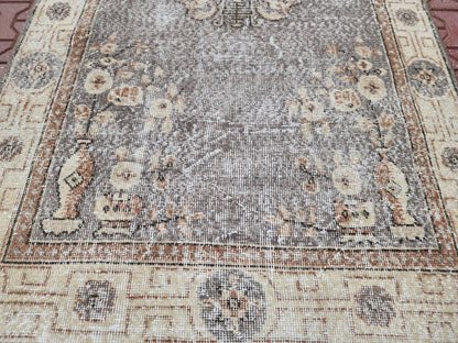 Vintage Turkish Oushak Rug 3x6: Handwoven Wool & Cotton