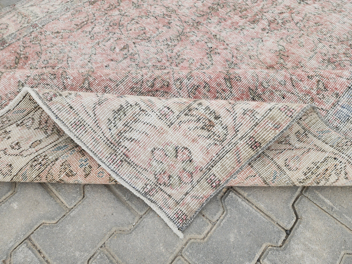 5x9 Handwoven Turkish Oushak Rug: Vintage Pink Oriental Rug