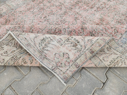5x9 Handwoven Turkish Oushak Rug: Vintage Pink Oriental Rug