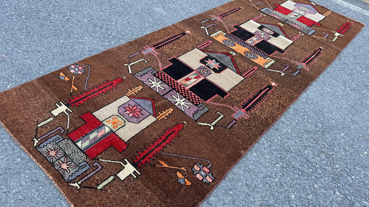 3x10 Kars Rustic Runner Rug, Hand Knotted Up Cycled Wool, Hallway Decor
