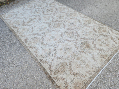 4x7 Oushak Small Rug, Neutral Turkish Hand Woven, Bohem Home Decor