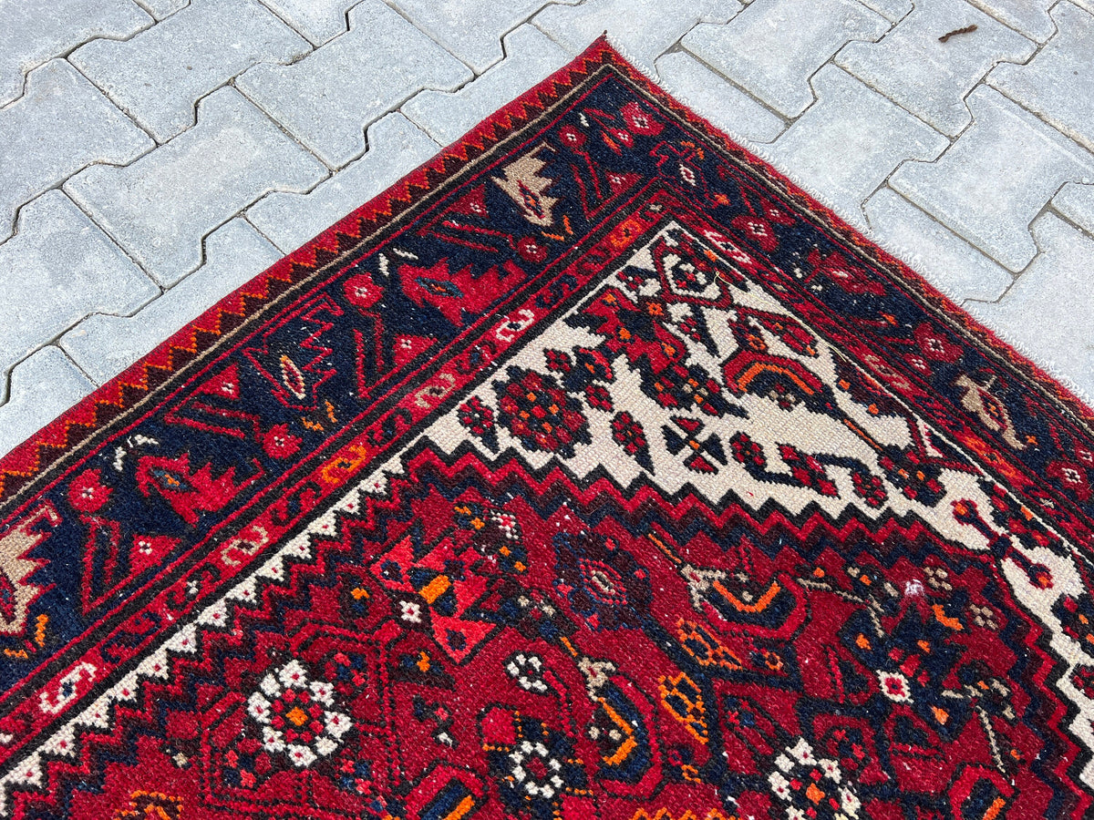 4x6 Vintage Turkish Oushak Rug: Red Oriental Small Rug