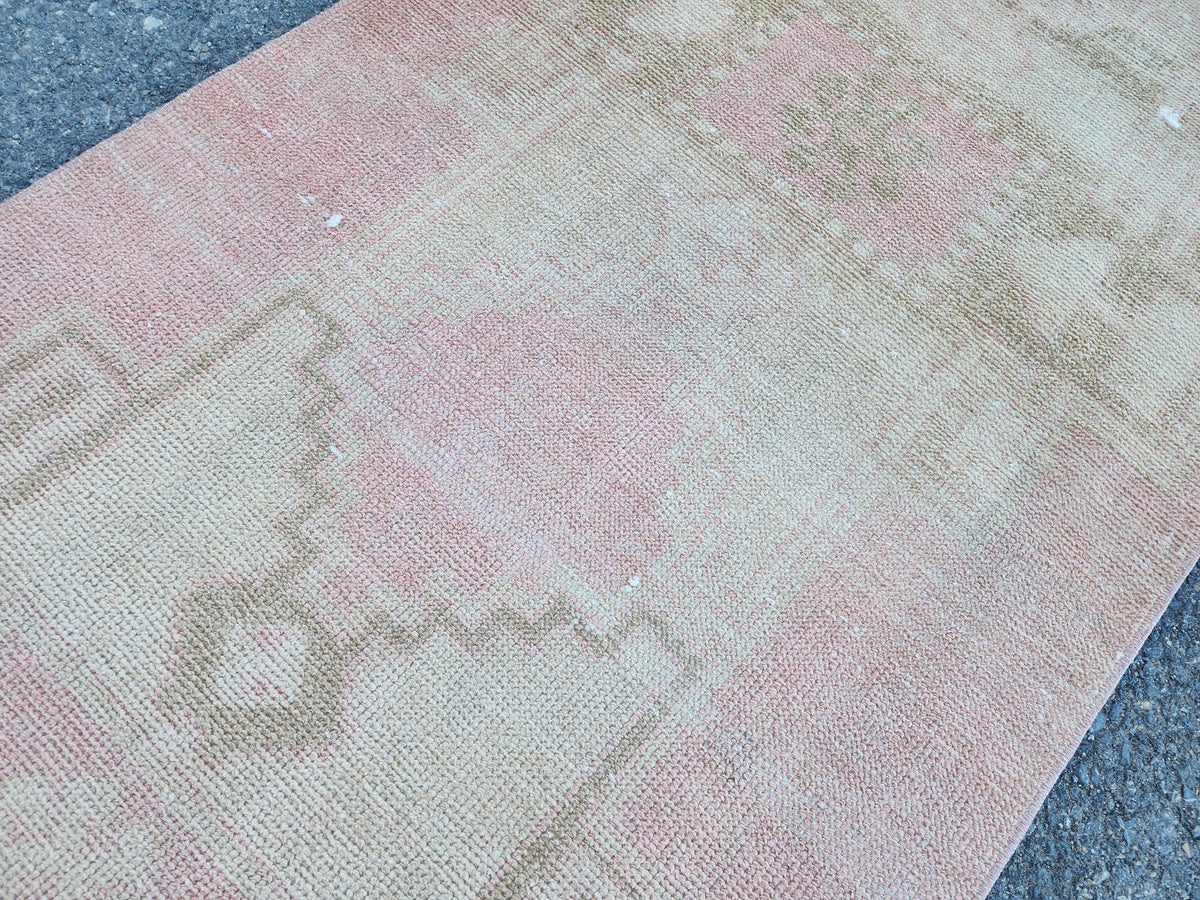 Neutral Runner Rug 2.7x13.7 ft, Stair Wool Runner Rug, Powder Pink Hand Made Decor