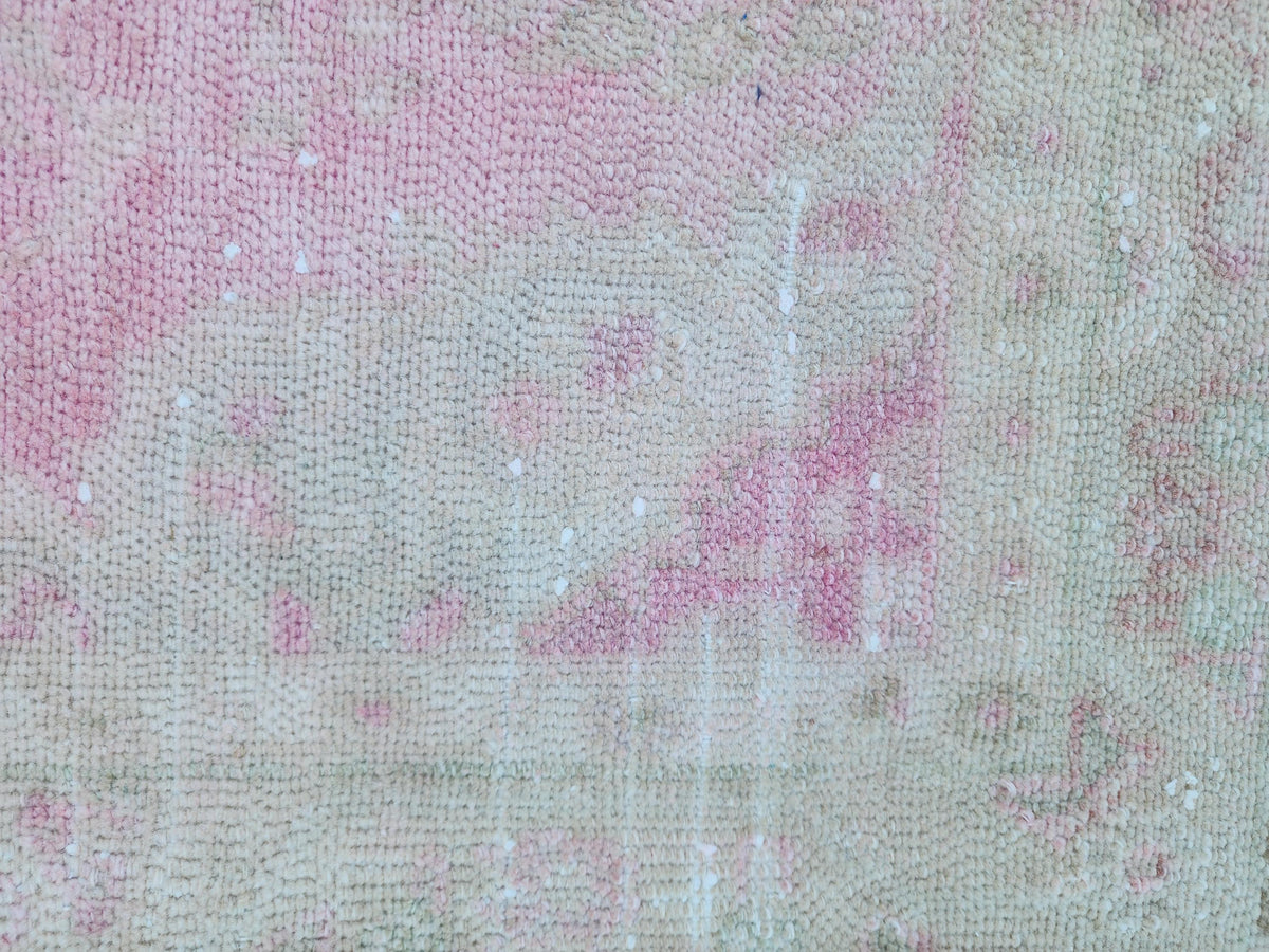 3x9 Boho Runner Rug, Powder Pink Wool Hand Made, Kitchen Rustic Decor