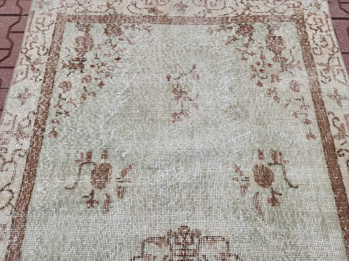 Handwoven Turkish Oushak Rug 4x7: Neutral Wool Bohemian Rug