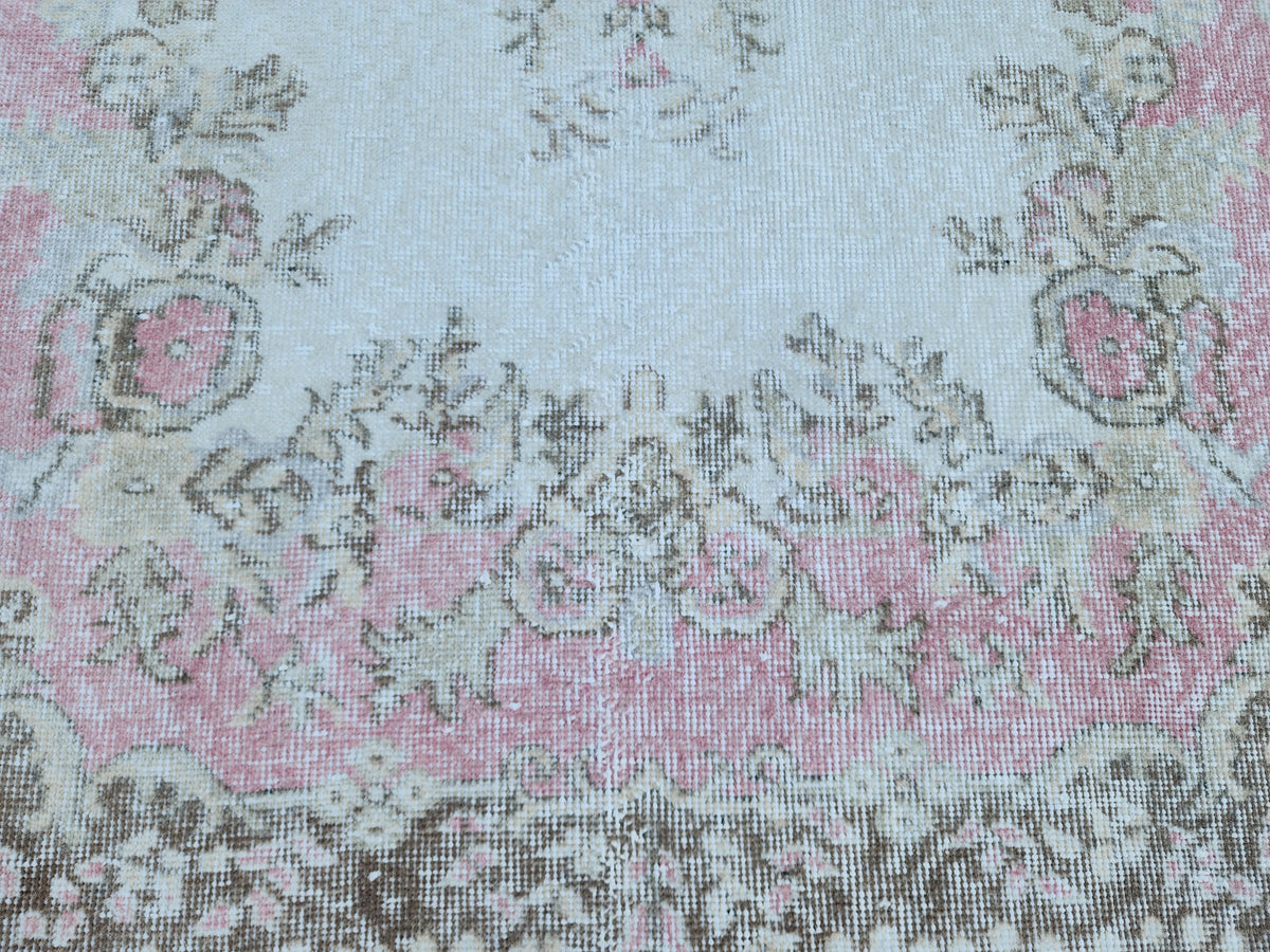 Handwoven Turkish Oushak Rug 4x7: Pink Rose Wool Rug