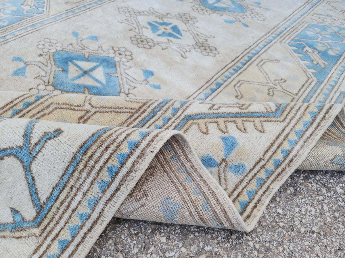 5x8 Neutral Soft Blue Rug, Turkish Hand Made Beige Carpet, Dining Room Boho Decor