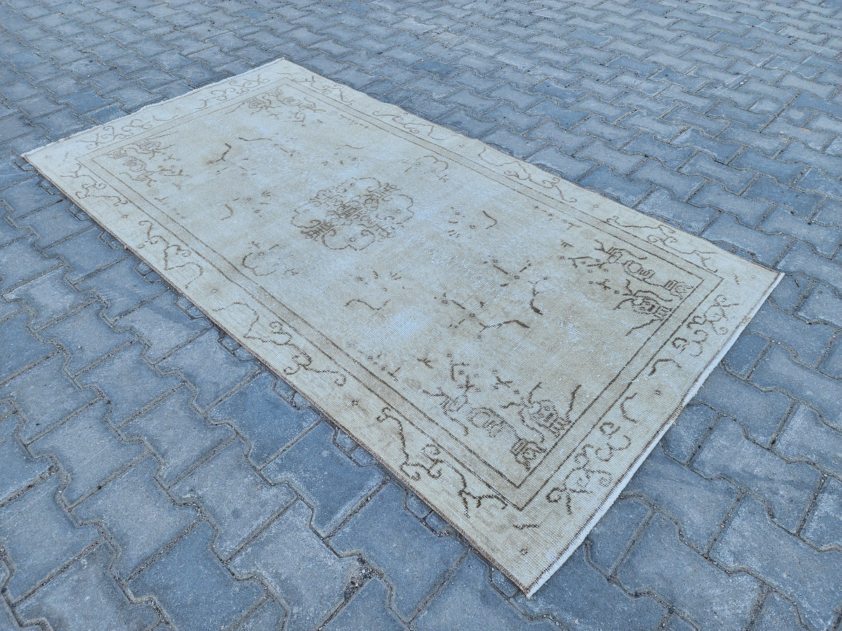 Handwoven Turkish Oushak Rug 4x7: Wool & Cotton Bohemian Kilim